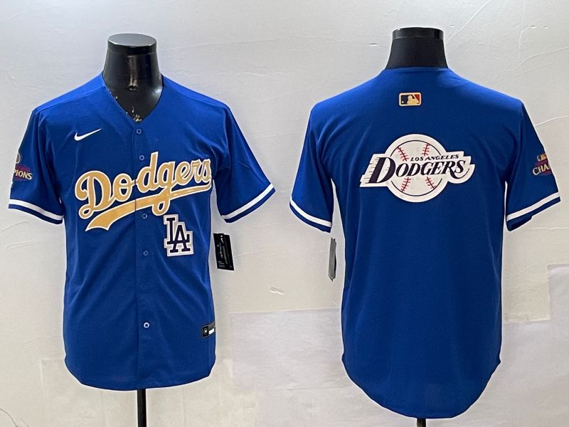 Men Los Angeles Dodgers Blank Blue Champion gold character 2025 Nike MLB Jersey style 30